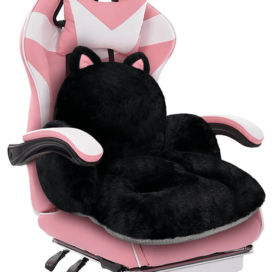 Cute Chair Cushion, Gaming Chair Cushion With Backrest Non-Slip, Comfy Seat Cushion For Office Desk, Kawaii Chair Cushions For Gamer, Soft Chair Cushion For Room Bedroom Decor(Black Kitty)