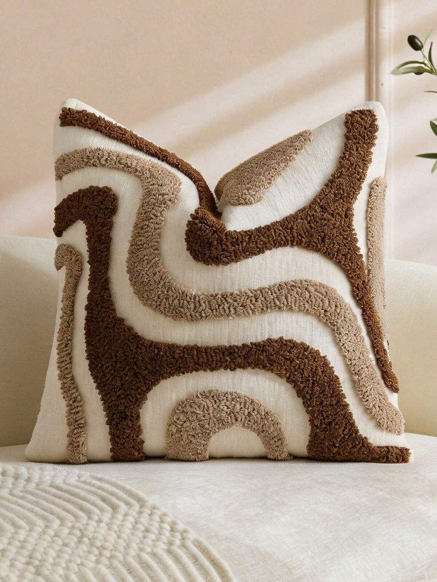 1pc/2pcs Sage Green Wavy Tufted Throw Pillow Cover, Boho Textured Abstract Wave Cushion Cover, Chenille Throw Pillow Sham With Hidden Zipper, For Sofa Couch Living Room Bedroom Home Decor, Pillow Insert Not Included, All Seasons